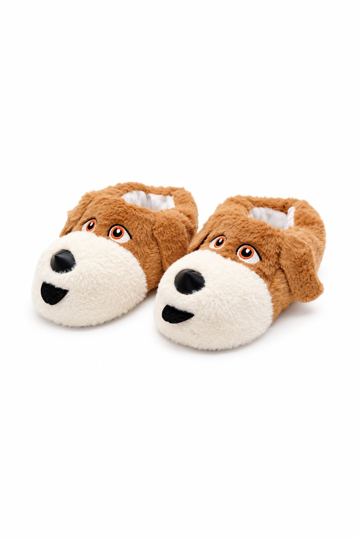 Sevimli Köpek Figürlü Peluş Unisex Ev Pandufu - Sevgili Kombin - Kahve