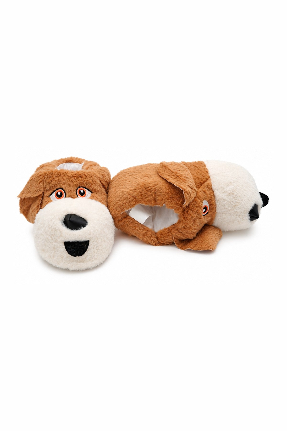 Sevimli Köpek Figürlü Peluş Unisex Ev Pandufu - Sevgili Kombin - Kahve